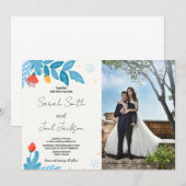 オレンジ色のフローラ雪の結婚式招待状と写真 招待状 (正面/裏面)