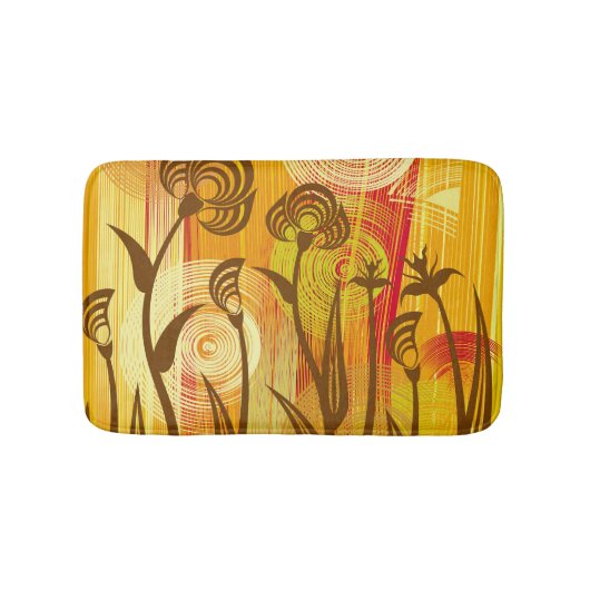 オレンジ色のフローラ鮮やか:背景パターン バスマット (正面)