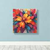 オレンジ色のフローラ・エネルギーの輻射バースト キャンバスプリント (インサイチュ (ウッドフロア))