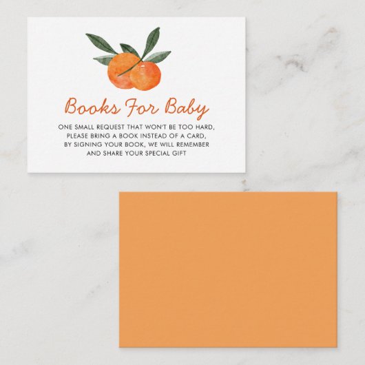 オレンジ色のブックリクエスト赤ちゃんシャワーエンクロージャカード エンクロージャーカード (正面/裏面)