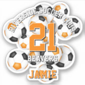 オレンジ色のブラックサッカーボールのクラスターチーム名 シール (正面)