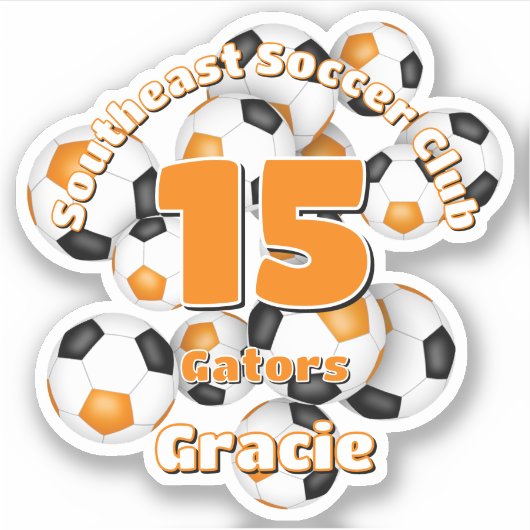 オレンジ色のブラックサッカーボールのチームカラーの群れ シール (正面)