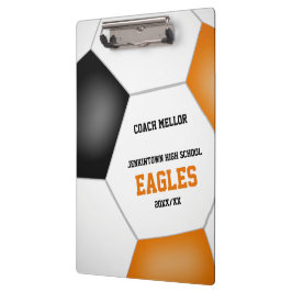 オレンジ色のブラックチームカラーのパーソナライズされたサッカーコーチ クリップボード