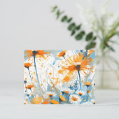 オレンジ色のブリーズワイルドフラワーフィールド ポストカード (スタンド正面)