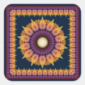 オレンジ色のブルーフラクタルフレームオーナメント スクエアシール (正面)