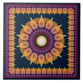 オレンジ色のブルーフラクタルフレームオーナメント タイル