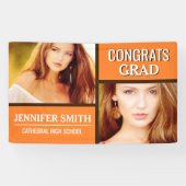 オレンジ色のブロックのモダンな写真の卒業パーティー 横断幕 (横)