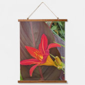 オレンジ色のヘメロカリス(ワスレグサ)の花と葉 吊り下げ型タペストリー (正面)