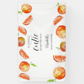 オレンジ色のベイビーシャワーデコレーション「小さなキューティーがやってくる」 横断幕 (縦)