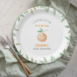 オレンジ色のベイビーシャワー Little Cutie がやってくる ペーパープレート