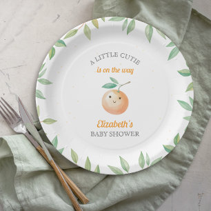オレンジ色のベイビーシャワー Little Cutie がやってくる ペーパープレート