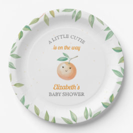 オレンジ色のベイビーシャワー Little Cutie がやってくる ペーパープレート