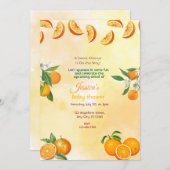 オレンジ色のベビーシャワー 招待状 (正面/裏面)