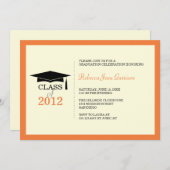 オレンジ色のベージュ色キャップタッセル卒業発表 招待状 (正面/裏面)