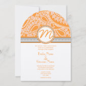 オレンジ色のペイズリー結婚式招待状（ドット付） 招待状 (正面)