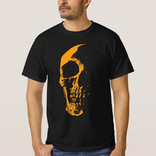 オレンジ色のペイントで創りだす輝くドクロ Tシャツ (正面)