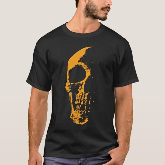 オレンジ色のペイントによるスカル創作 Tシャツ (正面)