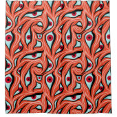 オレンジ色のホラーに邪悪な目の波模様が赤 シャワーカーテン (正面)