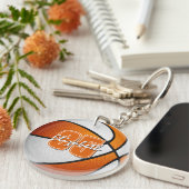 オレンジ色のホワイトスクールチームカラーズバスケットボール キーホルダー (正面右)