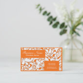 オレンジ色のホワイトダマスクプロフェッショナル名刺 名刺 (スタンド正面)