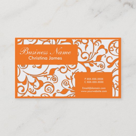 オレンジ色のホワイトダマスクプロフェッショナル名刺 名刺 (正面)