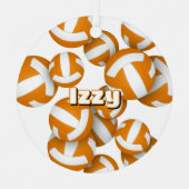 オレンジ色のホワイトバレーボールとアスリート名記念 メタルオーナメント (正面)