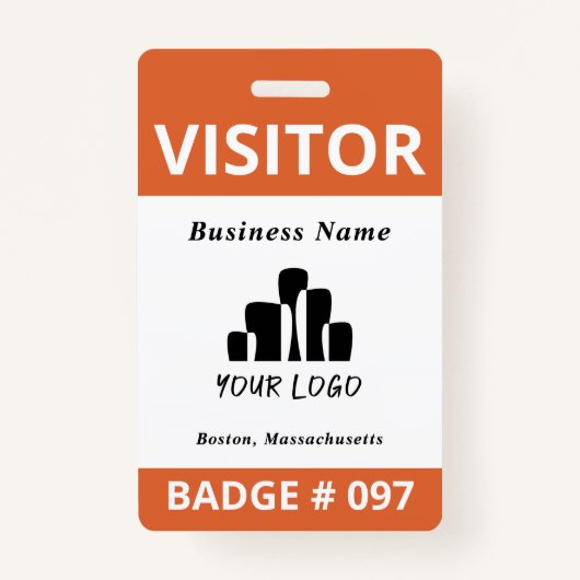 オレンジ色のホワイトビジターロゴテンプレート バッジ (正面)