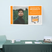 オレンジ色のボックスと写真の卒業バナー 横断幕 (トレードショー)