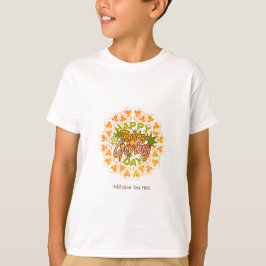 オレンジ色のボヘミアンマンダラと落ち葉のサンクスギビング Tシャツ