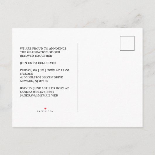 オレンジ色のボホのテクスチャ写真のユニセックス卒業 案内ポストカード (裏面)