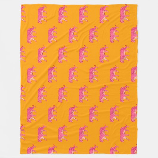 オレンジ色のボホパターはっきりしたンにホットピンクタイガー フリースブランケット (正面)