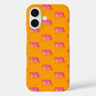 オレンジ色のボホパターはっきりしたンにホットピンクタイガー iPhone 16ケース