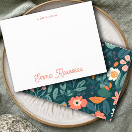 オレンジ色のボホワイルドフラワーパターンのスクリプトノート ノートカード