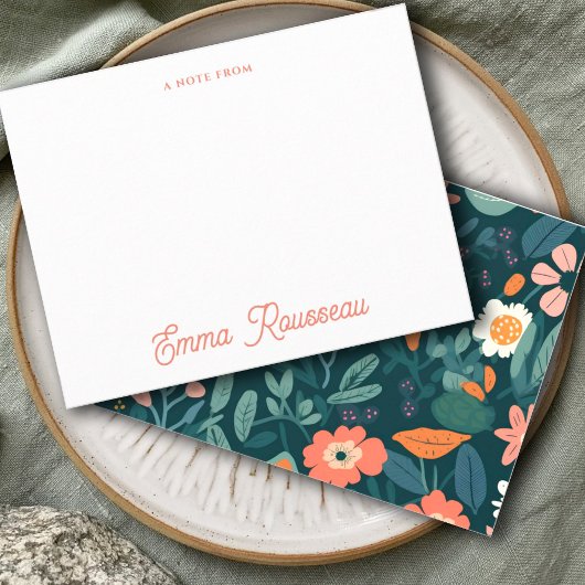 オレンジ色のボホワイルドフラワーパターンのスクリプトノート ノートカード