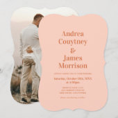 オレンジ色のボーホディスコウェディング 招待状 (正面/裏面)