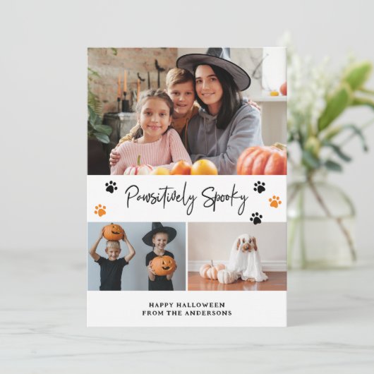 オレンジ色のポジティブに不気味なペット写真のハロウィンカード シーズンカード (スタンド正面)