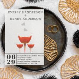 オレンジ色のポピーとハートのウェディング　シンプル 招待状