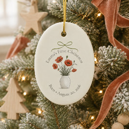 オレンジ色のポピーと名入れのクリスマスギフト セラミックオーナメント