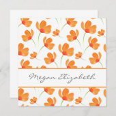 オレンジ色のポピーのパターン ノートカード (正面/裏面)