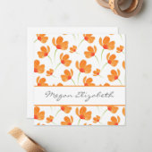 オレンジ色のポピーのパターン ノートカード (正面/裏面インサイチュ)