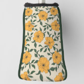 オレンジ色のポピーの花柄 ゴルフヘッドカバー (回転90)