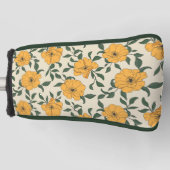 オレンジ色のポピーの花柄 ゴルフヘッドカバー (正面)