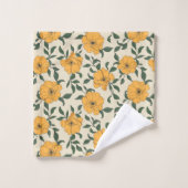 オレンジ色のポピーの花柄 バスタオルセット (ウォッシュタオル)