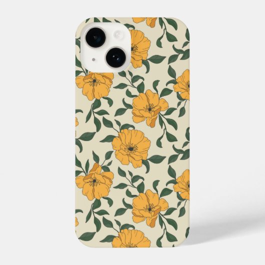 オレンジ色のポピーの花柄 iPhoneケース (裏面)