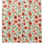 オレンジ色のポピーフローラ水のカラーパターン シャワーカーテン (正面)