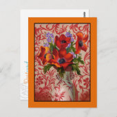 オレンジ色のポピー縁どス葉書 ポストカード (正面/裏面)