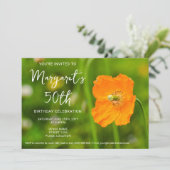 オレンジ色のポピー花のグリーン写真 50歳の誕生日 招待状 (スタンド正面)