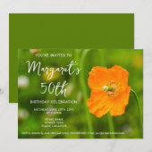 オレンジ色のポピー花のグリーン写真 50歳の誕生日 招待状 (正面/裏面)