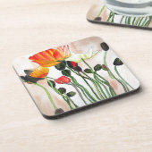 オレンジ色のポピー花の水彩画 コースター (左側)