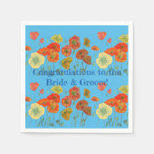 オレンジ色のポピー花嫁と花婿のサーヴィエットナプキン 青 スタンダードカクテルナプキン (正面)